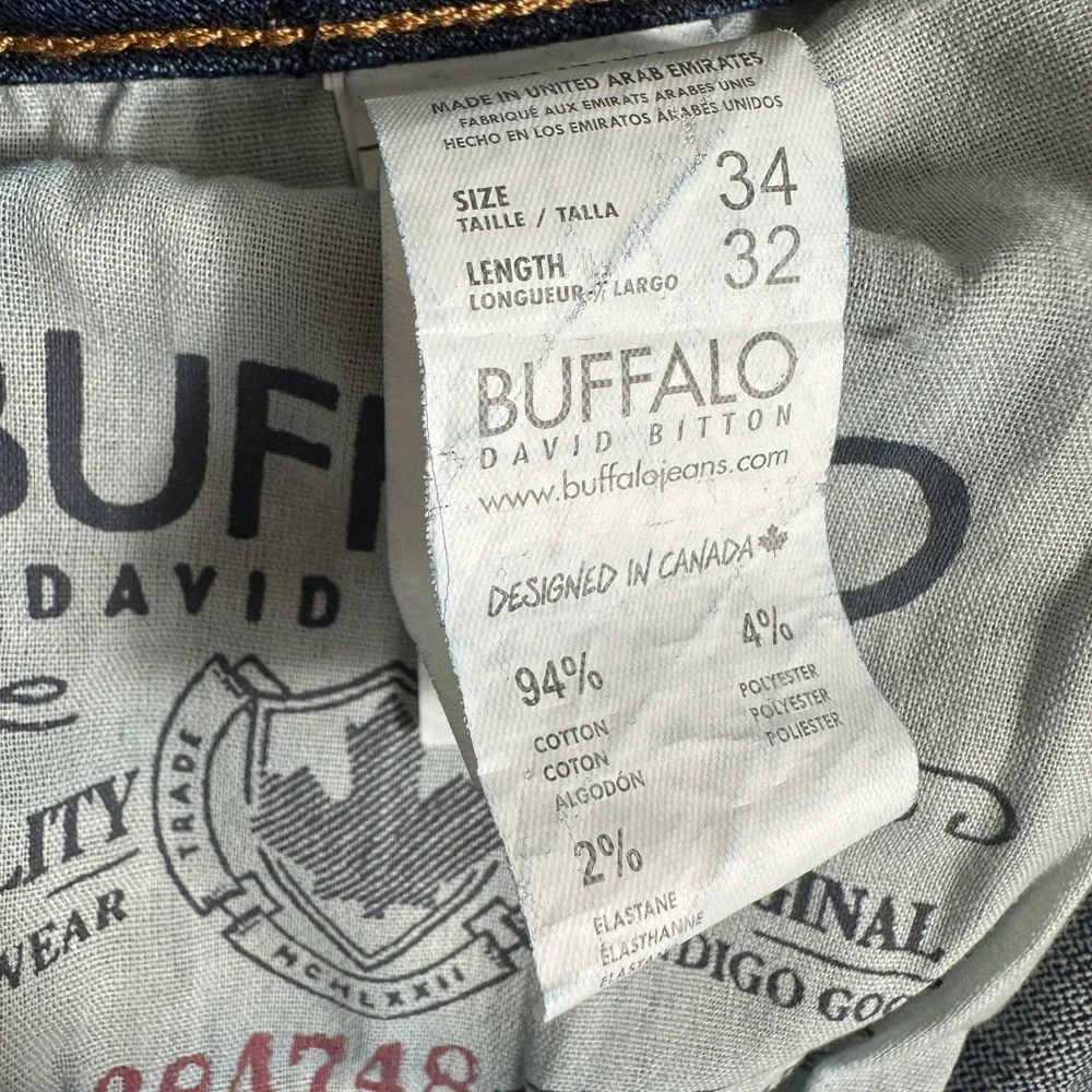 Buffalo Slim Ash Jeans Mens 34x32 Blue Excellent Stretch Denim Medium Wash